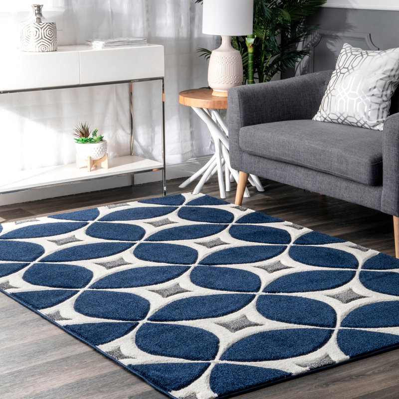 Wade Logan® Mcfetridge Handmade Tufted Contemporary Trellis Navy Blue